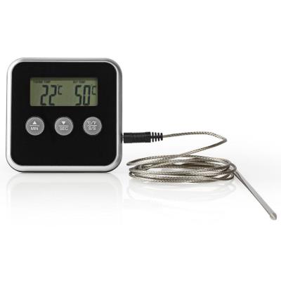 NEDIS teploměr na maso/ časoměřič/ LCD display/ 0 - 250 °C/ 1x AAA/LR03/ černo-stříbrný