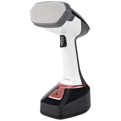 NEDIS napařovač oděvů/ spotřeba 1400 W/ objem vyjímatelné nádržka na vodu 320 ml/ tlak 25 g/m/ černo-růžový