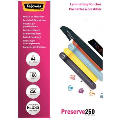 FELLOWES laminovací fólie/ formát A4/ 250 mic/ velikost 216x303 mm/ lesklé/ 100 pack