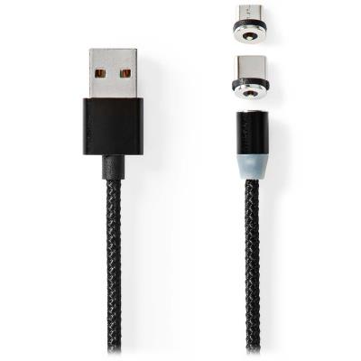NEDIS USB 2.0 kabel/ USB-A Zástrčka - USB micro-B zástrčka/USB-C zástrčka/ magnet konektory/ černý/ blistr/ 2 m