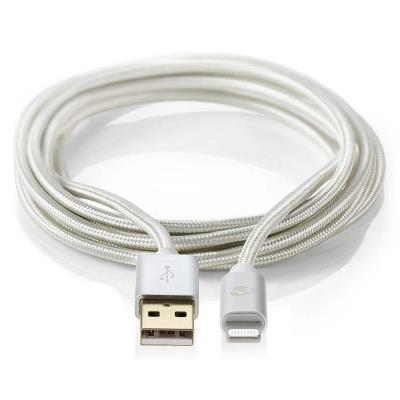 NEDIS PROFIGOLD Lightning/USB 2.0 kabel/ Apple Lightning 8pinový - USB-A zástrčka/ nylon/ stříbrný/ BOX/ 3m