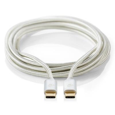 NEDIS PROFIGOLD USB 2.0 kabel/ USB-C zástrčka - USB-C zástrčka/ nylon/ stříbrný/ BOX/ 2m