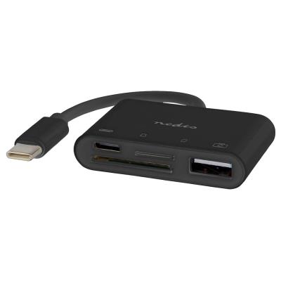 NEDIS USB hub/ 1x USB-C/ 1x USB-A/ 1x USB-C/ 4 porty port/ USB 2.0/ napájení z USB/ SD & MicroSD/ čerrný/ blistr
