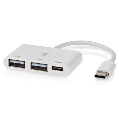 NEDIS USB hub/ 1x zástrčka USB-C/ 1x zásuvka USB-C/ 2x zásuvka USB-A/ 3 porty/napájení z USB/ bílý/ blistr