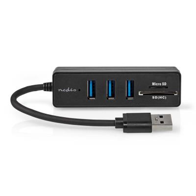 NEDIS USB hub/ zástrčka USB-A zástrčka/ 3x zásuvka USB-A/ 5 Portů/ USB 3.2 Gen 1/ 5 Gbps/ SD & MicroSD/ černý/ blistr