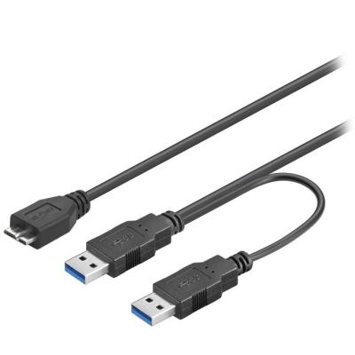 PremiumCord kabel USB 3.0/ USB Micro B (M) na 2 x USB 3.0 A (M)/ 30cm/ černý