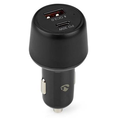 NEDIS nabíječka do auta/ 48 W/ dva výstupy/ 12 - 24 V DC/ 3.0 A/ USB-A/ USB-C/ automatická volba napětí/ černá