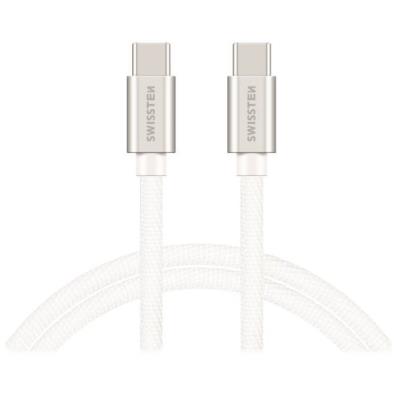 Swissten datový kabel USB-C / USB-C s textilním opletem, 2,0 M Stŕíbrný