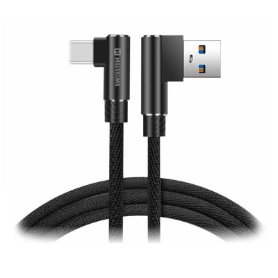 Swissten textilní datový kabel Arcade USB / USB-C 1,2 M /L konektory/ Černý