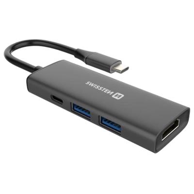 Swissten usb-c hub 4-in-1 (usb-c 100w, hdmi 4k, 2x usb-a) aluminium