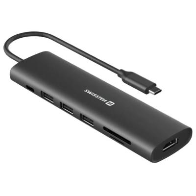 Swissten usb-c hub 7-in-1 (usb-c 100w, hdmi 4k, 1x usb-a 3.0, 2x usb-a 2.0, sd, micro sd) aluminium