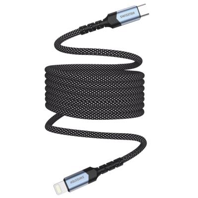 Swissten magnetický datový kabel samonavíjecí usb-c / lightning 1 m