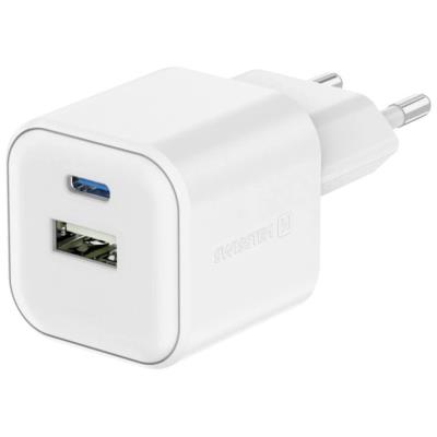 Swissten síťový adaptér gan 1x usb-c 20w pd a 1x usb-a 18w qc bílý
