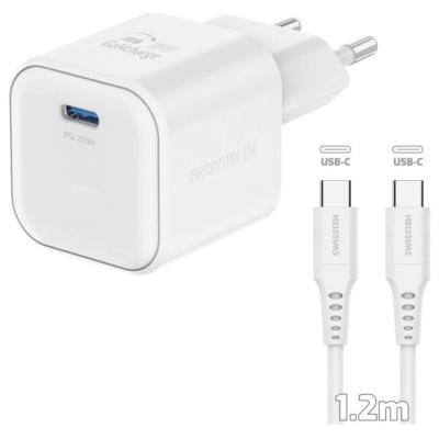 Swissten síťový adaptér gan 1x usb-c 20w power delivery bílý + datový kabel usb-c/usb-c 1,2 m bílý