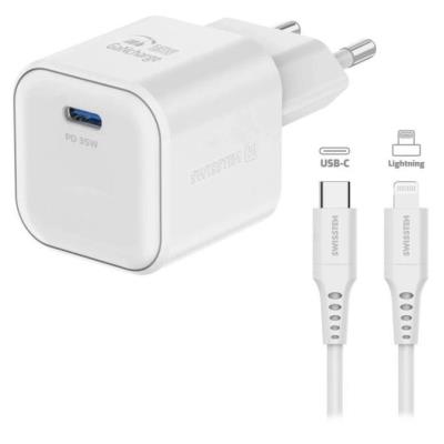 Swissten síťový adaptér gan 1x usb-c 35w power delivery bílý + datový kabel usb-c/lightning 1,2 m bílý