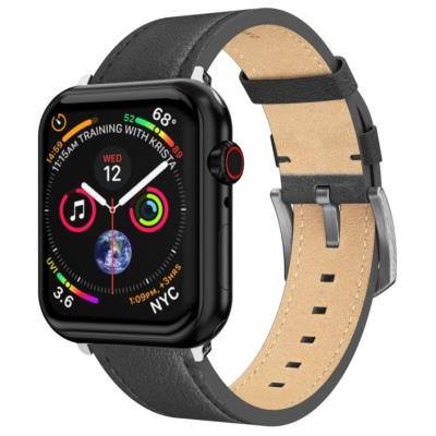 Swissten řemínek pro apple watch kožený 42 / 44 / 45 / 49 mm černý (stříbrná spona a stříbrné poutko)