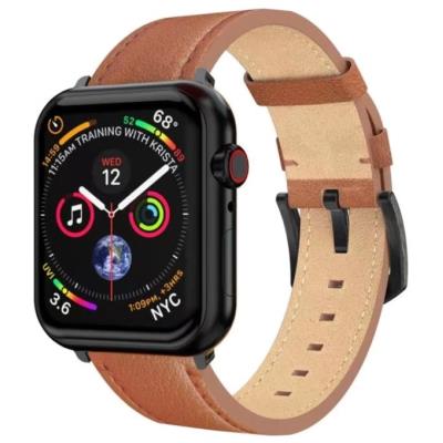 Swissten řemínek pro apple watch kožený 42 / 44 / 45 / 49 mm hnědý (černá spona a černé poutko)