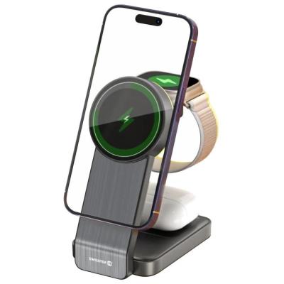 Swissten skládací bezdrátová nabíječka magfold 3v1 25w černá (kompatibilní s magsafe)