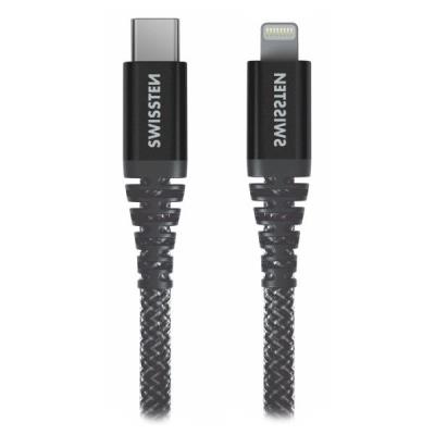 Swissten datový kabel kevlar usb-c / lightning 1,5 m antracit