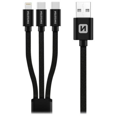 Swissten datový kabel textile 3in1 1,2 m černý (lightning, 2x usb-c)