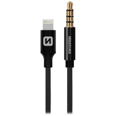 Swissten audio adaptértextile lightning (samec)/3,5 mm jack(samec) 1,5 m černý