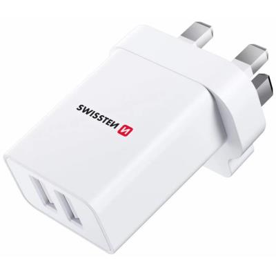 Swissten síťový adaptér 2x usb 10,5w pro uk zásuvku bílý