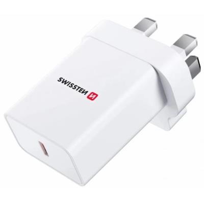 Swissten síťový adaptér pd 25w pro iphone a samsung pro uk zásuvku bílý