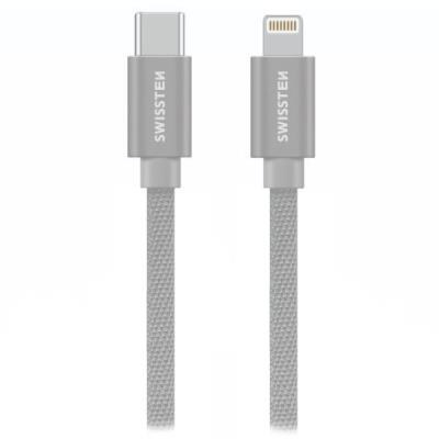 Swissten datový kabeltextile usb-c / lightning 2,0 m stříbrný