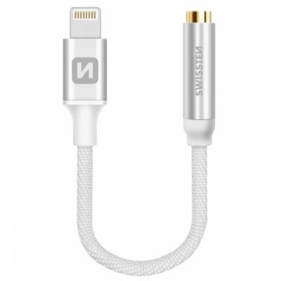 Swissten audio adaptér textile lightning /jack(samice) 0,15 m stříbrný