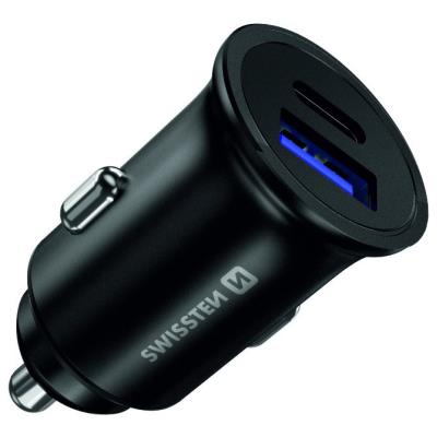 Swissten cl adaptér power delivery usb-c + quick charge 3.0 36w metal černý (eco balení)