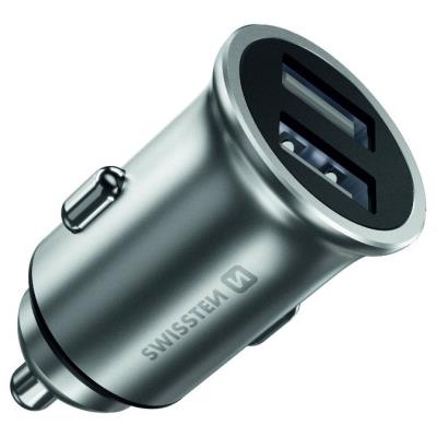 Swissten cl adaptér 2x usb 4,8a metal silver (eco balení)