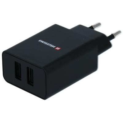 Swissten síťový adaptér smart ic 2x usb 2,1a power černý (eco balení)