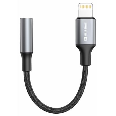 Swissten audio adaptértextile lightning (samec)  / 3,5mm aux 0,15 m černý (nahrazuje 73501211)