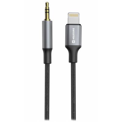 Swissten audio adaptértextile lightning (samec) / 3,5 mm jack (samec) 1,5 m černý (nahrazuje 73501213)
