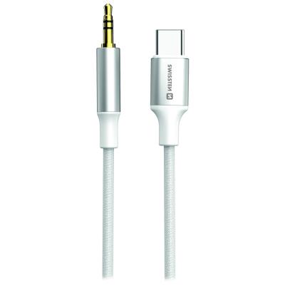 Swissten audio adaptértextile usb-c (samec) / 3,5 mm jack (samec) 1,5m bílý