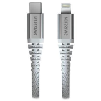 Swissten datový kabel kevlar usb-c / lightning 1,5 m bílý