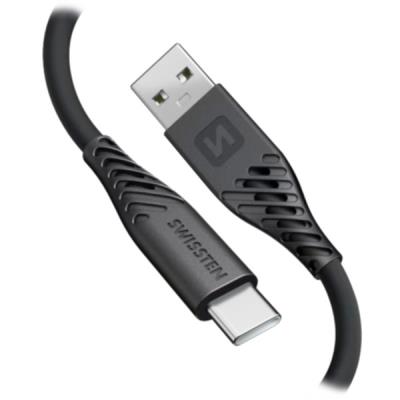 Swissten datový kabel soft silicone usb / usb-c 0,4 m černý