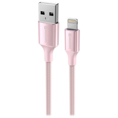 Swissten datový kabeltextile ii usb / lightning 1,5 m růžový