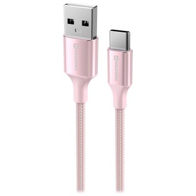 Swissten datový kabeltextile ii usb / usb-c 1,5 m růžový
