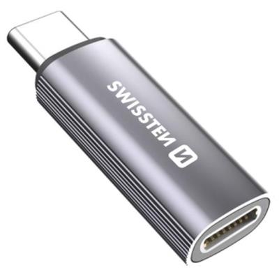 Swissten nabíjecí adaptértextile usb-c (samec) / lightning (samice) stříbrný