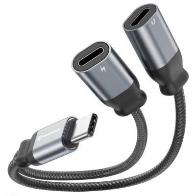 Swissten nabíjecí audio adaptértextile usb-c (samec) / 2x usb-c (samice) 0,12 m černý