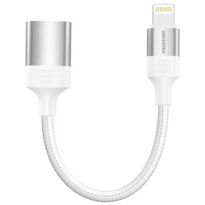 Swissten otg adaptér textile lightning (samec) / usb-a (samice) 0,12 m bílý
