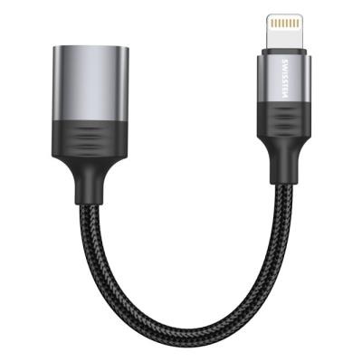 Swissten otg adaptér textile lightning (samec) / usb-a (samice) 0,12 m černý (nahrazuje 55500300)