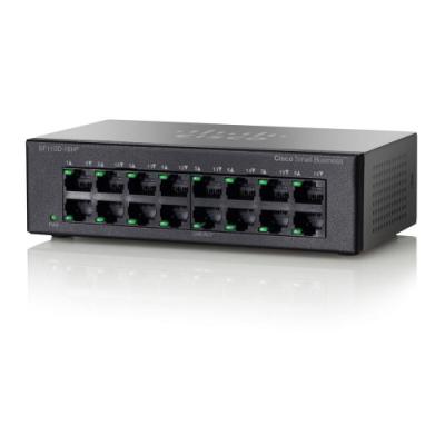 Cisco Switch SF110D-16HP  16x 10/100, 8x PoE 64W, unmanaged, desktop, Lifetime