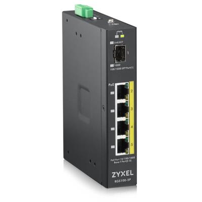 Zyxel RGS100-5P, 5  Port unmanaged PoE Switch, 120 Watt PoE, DIN Rail, IP30, 12-58V DC