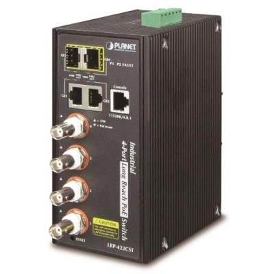 Planet LRP-422CST, průmysl.COAX PoE switch, 4x 100Base-TX, 2x SFP/TP, IEEE802.3at,Web/SNMPv3, -40~75°C,IP30