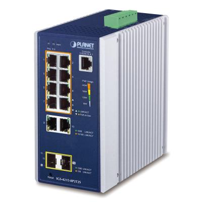 Planet IGS-4215-8P2T2S průmyslový L2 switch, 10x 1Gb, 2x1Gb SFP, 8x PoE 802.3at 240W, 48~54VDC, IP30