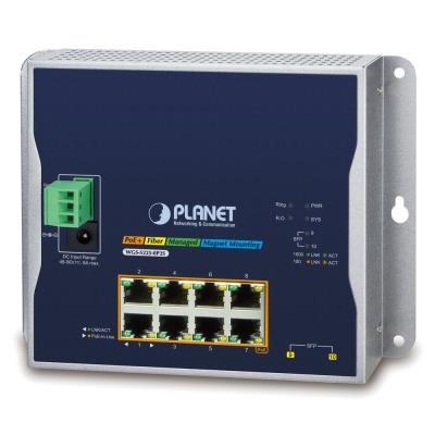 Planet WGS-5225-8P2S plochý L3 switch, 8x1Gb, 2x2.5Gb SFP, 8x PoE 802.3at 240W, 48-56VDC, -40~75°C, IP30, fanless
