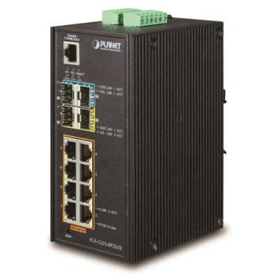 Planet IGS-5225-8P2S2X průmyslový L3 switch, 8x1Gb, 2x2.5Gb SFP, 2x10Gb SFP+, 8x PoE 802.3at 240W,dual 48-56VDC,-40~75°C