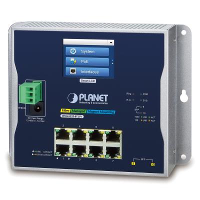 Planet WGS-5225-8T2SV plochý L3 switch, 8x1Gb, 2x2.5Gb SFP, 12-48VDC/24VAC, -20~70°C, IP30, fanless, touch LCD